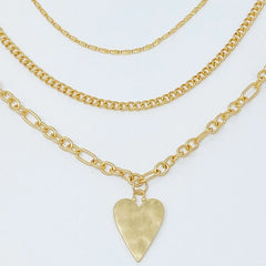 Heart Charm Layered Chain Necklace